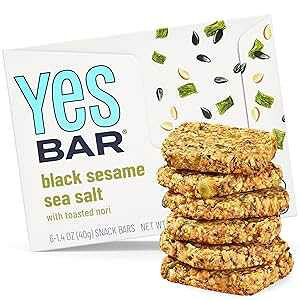 The YES Bar YES Bar Black Sesame Sea Salt Plant Based Protein, Decadent Snack Bar Vegan, Paleo, Gluten Free, Dairy Free, Low Sugar, Healthy Snack, Breakfast, Low Carb, Keto Friendly (Pack of 6)