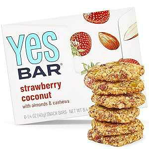 The YES Bar Strawberry Coconut Plant Based Protein, Decadent Snack Bar Vegan, Paleo, Gluten Free, Dairy Free, Low Sugar, Healthy Snack, Breakfast, Low Carb, Keto Friendly (Pack of 6)