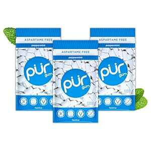PUR Gum Aspartame Free Chewing Gum 100% Xylitol Natural Peppermint Flavored Gum, 55 Pieces (Pack of 3)
