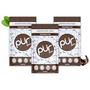 PUR Gum Aspartame Free Chewing Gum 100% Xylitol Natural Chocolate Mint Flavored Gum, 55 Pieces (Pack of 3)