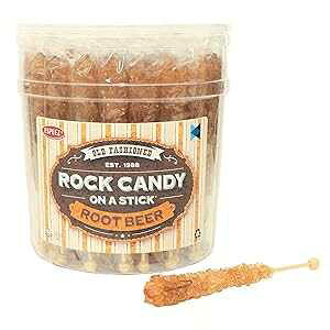 Extra Large Rock Candy Sticks: 48 Brown Rock Candy Sticks - Root Beer - Individually Wrapped for Party Favors, Candy Buffet, Showers, Receptions, Old Fashioned Espeez Bulk Candy on a Stick