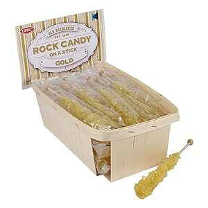 Extra Large Rock Candy Sticks: 18 Gold Crystal Rock Candy Sticks - Original Flavor - Individually Wrapped for Party Favors, Candy Buffet, Bridal and Baby Showers, Wedding Receptions and Anniversaries Espeez Extra Large