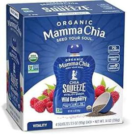 Mamma Chia Organic Vitality Squeeze Snack, Wild Raspberry, Chia Snack. USDA Organic, Non-GMO, Vegan, Gluten Free, and Kosher. Fruit and Vegetables with only 70 Calories, 3.5 Ounce (Pack of 24)