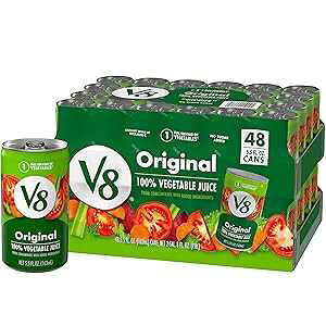 V8 IWi 100% ؃W[XAg}gW[X؃uhA5.5 tʃIX (48 pbN) V8 Original 100% Vegetable Juice, Vegetable Blend with Tomato Juice, 5.5 FL OZ Can (Pack of 48)
