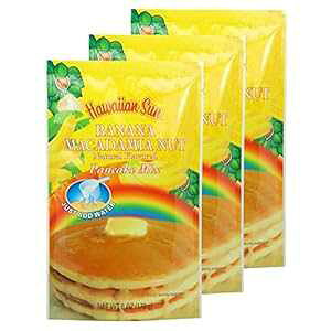 Hawaiian Sun oii }J_~A ibc pP[L ~bNXA6 IX (3 pbN) Banana Macadamia Nut Pancake Mix, 6 Ounce (Pack of 3) by Hawaiian Sun