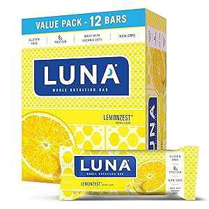 LUNA Bar - LemonZest Flavor - Gluten-Free - Non-GMO - 7-9g Protein - Made with Organic Oats - Low Glycemic - Whole Nutrition Snack Bars - 1.69 oz. (12 Pack)
