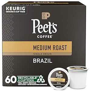 Peet's Coffee, Medium Roast K-Cup Pods for Keurig Brewers - Single Origin Brazil 60 Count (6 Boxes of 10 K-Cup Pods)