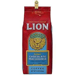 CIR[q[A`R[g}J_~At[o[ACg[Xg - OEhA10IXobO Lion Coffee, Chocolate Macadamia Flavor, Light Roast - Ground, 10 Ounce Bag