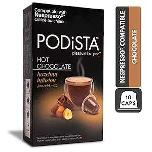 zbg`R[g lXvb\݊JvZ zbgRRA|bh - w[[ibcCt[W - 10|bhpbP[W Podista Hot Chocolate Nespresso Compatible Capsules Hot Cocoa Pods - Hazelnut Infusion