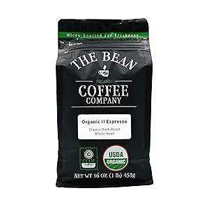 The Bean Coffee Company The Bean Organic Coffee Company Il Espresso, Classic Dark Roast, Whole Bean Coffee, 16-Ounce Bag Caf en grano tostado org nico