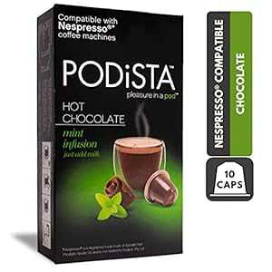 zbg`R[g lXvb\݊JvZ zbgRRA|bh - ~gCt[W - 10|bhpbP[W Podista Hot Chocolate Nespresso Compatible Capsules Hot Cocoa Pods - Mint Infusion - 10 Pod Packag