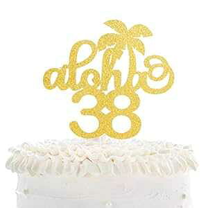An 38΂̒aP[Lgbp[ - S[hOb^[ 38Nڂ̌LOpi - 38΂Ɋt - nCgsJp[eB[ RRibcc[fR[V LHCING Aloha 38th Birthday Cake Topper 
