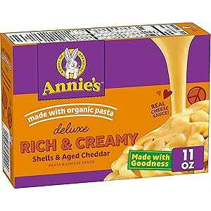 Anniefs Annie's Deluxe Shells and Aged Cheddar, Pasta and Cheese Sauce, Mac and Cheese Made with Organic Pasta, Dinner Side or Snacks, 11 oz