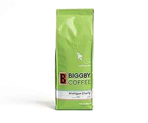 BIGGBY COFFEE Ground Roasted Coffee Medium Roast Michigan Cherry Flavor, 12oz Bag Flavored Coffee Grounds Bagged in USA Perfect for Coffee Maker, Pour Over, or French Press
