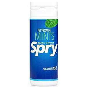 Spry Xylitol Peppermint Mints Sugar Free Candy - Breath Mints That Promote Oral Health, Dry Mouth Mints That Increase Saliva Production, Stop Bad Breath, 45 Count (Pack of 1)