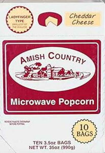 Amish Country Popcorn Old Fashioned Microwave Popcorn 10 Bags Cheddar Cheese Ladyfinger Non-GMO, Gluten Free, Microwaveable and Kosher (10 Bags)