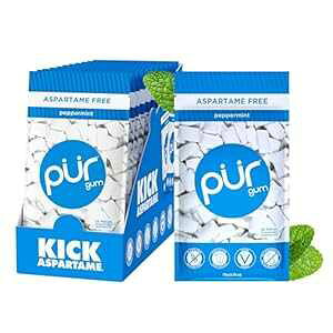 PUR Gum Aspartame Free Chewing Gum 100% Xylitol Natural Peppermint Flavored Gum, 55 Pieces (Pack of 12)