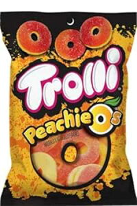 Trolli Peachie O's T[ O~ O LfBA4.25 IXA12 pbN Trolli Peachie O's Sour Gummy Rings Candy, 4.25 Ounce, Pack of 12