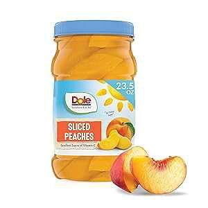Dole Fruit Jars, Yellow Cling Sliced Peaches in 100% Fruit Juice, Gluten Free, Pantry Staples, 23.5 Oz Resealable Jar