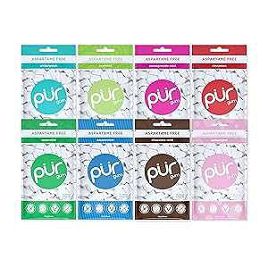 PUR Gum Aspartame Free Chewing Gum 100% Xylitol Natural Flavored Gum, Variety Pack, 55 Pieces (Pack of 8)