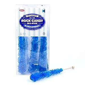 Extra Large Rock Candy Sticks: 12 Blue Rock Candy Sticks - Blue Raspberry - Individually Wrapped for Weddings, Bridal Showers, Candy Buffet, Party Favors, Old Fashioned Espeez Bulk Candy on a Stick
