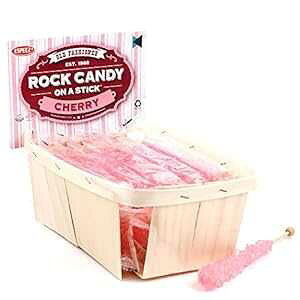 Espeez Extra Large Rock Candy Sticks: 18 Pink Cherry Lollipop - Individually Wrapped - Crystal Rock Candy Sticks for Party Favors, Candy Buffet, Birthdays, Weddings, Receptions, Bridal and Girl Baby Shower