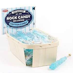Espeez Extra Large Rock Candy Sticks: 18 Light Blue Cotton Candy Lollipop - Individually Wrapped - Crystal Rock Candy Sticks for Candy Buffet, Birthdays, Weddings, Receptions, Bridal and Boy Baby Showers