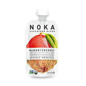 NOKA スーパーフード パウチ (マンゴー ココナッツ) | 100% オーガニック フルーツと野菜のスムージー スクイーズ パック | 砂糖不使用、非遺伝子組み換え、グルテンフリー、ビーガン、植物性タンパク質 4g | 各4.2オンス - 6個パック NOKA Superfo