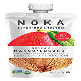 NOKA スーパーフード パウチ (マンゴー ココナッツ) 12 パック | 100% オーガニック フルーツと野菜のスムージー スクイーズ パック | 砂糖不使用、非遺伝子組み換え、グルテンフリー、ビーガン、植物性タンパク質 5g | 各4.2オンス NOKA Superfood