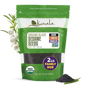 Kevala Organic Black Toasted Sesame Seeds - Unhulled Seeds for Baking and Cooking, Roasted Black Sesame for Asian Cuisine, Contain Unsaturated Fats and Lignans, Convenient Resealable Bag, 2 lb, 32 oz