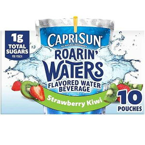 Capri Sun Roarin' Waters Flavored Water Beverage, 10 Pouches, for School Lunches and On-the-Go Hydration, Strawberry Kiwi Natural Flavor with Other Natural Flavor, All Natural Ingredients, 6 oz