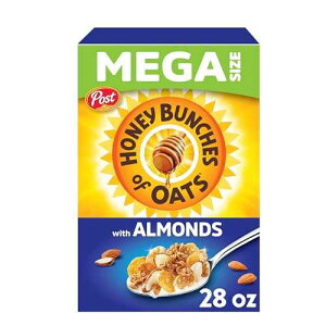 Honey Bunches of Oats with Almonds Breakfast Cereal, Honey Cereal with Granola Clusters and Sliced Almonds, Family Size Cereal, 28 OZ Box