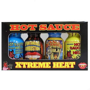 ASS KICKIN' Xtreme Heat Hot Sauce Bottles Gourmet Gift Set Travel Size 4 Pack - Try if you dare! Perfect Gourmet Christmas Gifts for the Hot Sauce Fan