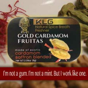 12pk Gold Cardamom Fruitas Natural Spice Breath Freshener Cardamom, Saffron, Turmeric, and 24k edible gold. Mint, gum replacement, coffee, tea, food, flavor er vegan, kosher, gluten free. KLG Spice 12pk Gold Cardam