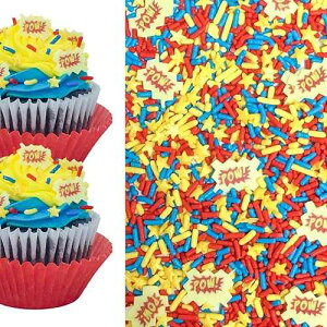Sprinkle Deco Super Hero Blue Red Yellow Power Confetti Sprinkles Cake Cookie Cupcake IceCream Donut Decoration Quins - 4oz Jar