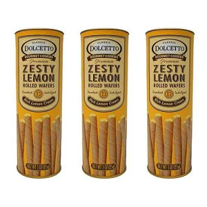 Dolcetto v~A N[胍[ EGn[X O sbƂ NbL[ - 3 pbN (3 IX) Dolcetto Premium Cream Filled Rolled Wafers Gourmet Zesty Lemon Cookies - Pack of 3 (3 Ounces)