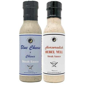 June Moon Spice Company Premium STEAK SAUCE Variety 2 Pack Horseradish Rebel Yell Steak Sauce Blue Cheese & Chive Steak Sauce Low Cholesterol Low Sugar Crafted in Small Batches