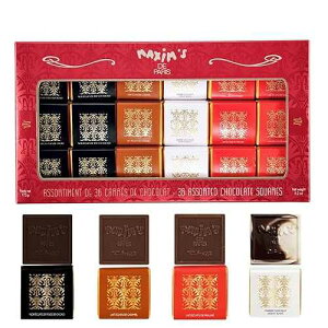 Maxim's De Paris - Assorted Chocolate Squares Gift Box Individually Wrapped, Dark Chocolate, Milk Chocolate, Milk chocolate Caramel, Marbled White and Dark Chocolate, 36 Pces