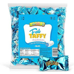 Oppenheimer USA Blue Foils Chewy Taffy Candy, 1-Pound Bag of Blue Color Themed Kosher Candies Individually Wrapped Raspberry Fruit-Flavored Taffies (NET WT 454g, About 112 Pieces)