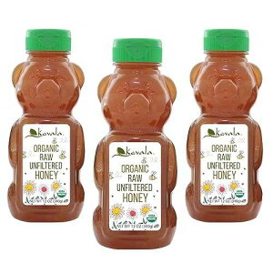 Kevala Organic Raw Unfiltered Honey Bear - Gluten Free Sweetener with No Sugar Added, Maple Syrup Substitute for Pancakes and Waffles, Squeezable Bottle for Easy Use, Raw Honey, 12 oz (3pack)