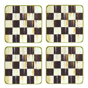???-??? ??? ??? ? ??? ??, ??? ??? ???, 4? ??, ?? ??? ?? MacKenzie-Childs Square Cork-Back Coaster Set, Table Coasters for Drinks, Set of 4, Black-and-White Courtly Check