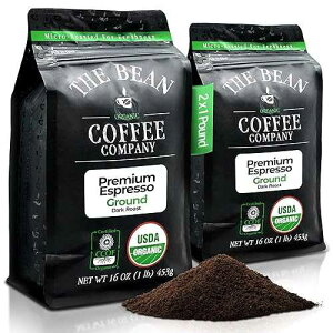 The Bean Coffee Company The Bean Organic Coffee Company Premium Espresso, Dark Roast, Ground Coffee, 16-Ounce Bags (Pack of 2),Cafe molido tostado organico