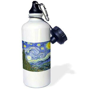3dRose The Starry Night by Vincent van Gogh 1889-famous fine art by masters-blue swirly swirling sky Sports Water Bottle, 21 oz, White