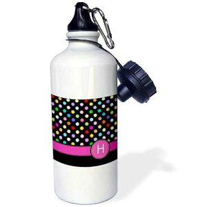 3dRose "Letter H monogrammed on rainbow polka dots pattern with hot pink personal initial-girly multicolor" Sports Water Bottle, 21 oz, White