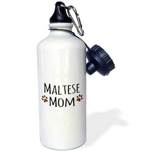 3dRose Maltese Terrier Dog Mom-Doggie By Breed-Muddy Brown Paw Prints-Doggy Lover-Pet Owner Mama Sports Water Bottle, 21 oz, White