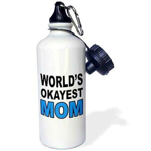 3dRose "World's okayest mom, Blue" Sports Water Bottle, 21 oz, White