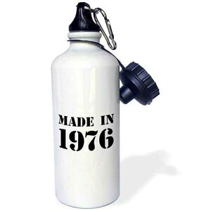 3dRose "Made in 1976-funny birthday birth year text-fun black bday stamp with year you were born-humor" Sports Water Bottle, 21 oz, White