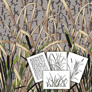 Redleg Camo 11"x14" 4 Piece Camo Stencil kit Duck Boat camo Grass Bark Cat Tail Marsh Airbrush Reusable Spray t GK4