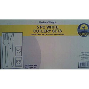 zCgJg[5_Zbg(tH[NAiCtAARVEAivL) SUNSET 5pc White Cutlery Set (Fork, Knife, Salt, Pepper and Napkin)