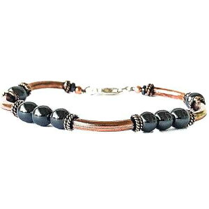 6mm ���E���h �O���[ �w�}�^�C�g �X�g�[���t�����u���X���b�g Simple Graces Jewelry Copper Bracelet with 6mm Round Gray Hematite Stones